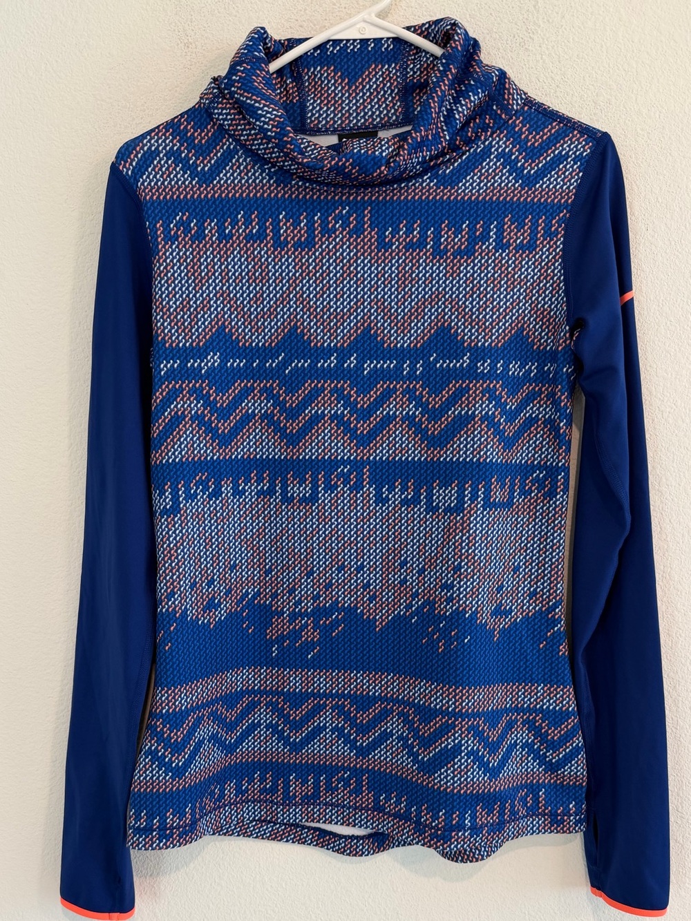 Nike pro Blue Patterned Cowl Neck Long-Sleeve Sweater with Pink Accents